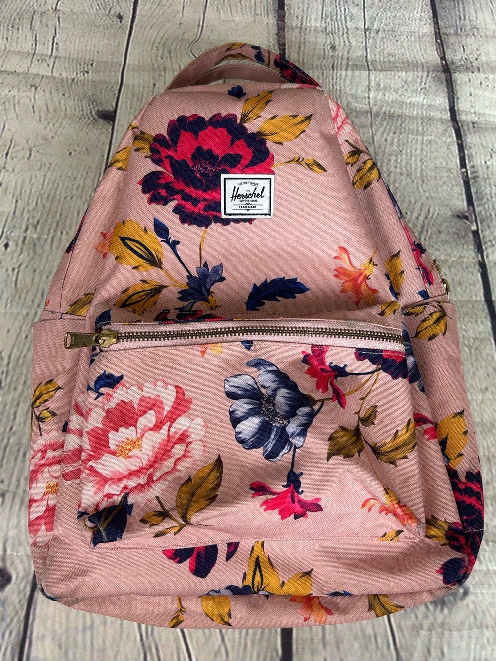 Herschel Supply Company Pink Floral Backpack with Navy and Yellow Accents
